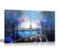 Artley Prints - Alone in Paris Blue Colourful Canvas Wall Art: Abstract Prints for Living Room Decor - Ready to Hang Pictures Modern 60 x 40cm (24 x 16 inches) A2