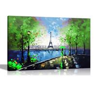 Artley Prints - Alone in Paris Green Extra Large Colourful Canvas Pictures for Walls - Art for Living Room Abstract City Prints 101 x 76cm (40 x 30 inches)