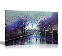 Artley Prints - Alone on a Wet Paris Day Blue Abstract Canvas Prints - Colourful Wall Art perfect for the Living Room, Home, Bedroom or Hallway 60 x 40cm (24 x 16 inches) A2