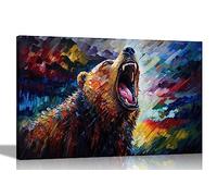 Artley Prints - Angry Bear Colourful Large Canvas Wall Art: Abstract Prints for Living Room Decor - Ready to Hang Pictures 76 x 50cm (30 x 20 inches)