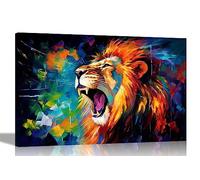 Artley Prints - Angry Dominant Lion Canvas Pictures for Wall | Abstract Art in Living Room, Bedroom, Hallway Extra Large 101 x 76cm (40 x 30 inches)