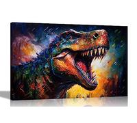 Artley Prints - Angry Roaring T-rex Abstract Wall Canvas for Living Room, Bedroom, Hallway Pictures Dinosaur Prints 30 x 20cm (12 x 8 inches) A4