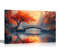 Artley Prints - Autumn Landscape Footbridge Over RiverCanvas Wall Pictures For Bedroom Hallway Living Room Prints Home Office 76 x 50cm (30 x 20 inches)