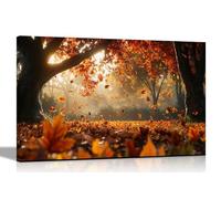 Artley Prints - Autumn Leaves Framed Canvas Pictures For Home Office Conservatory Landscape Prints Wall Decoration 51 x 35cm (20 x 14 inches)