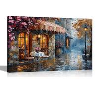 Artley Prints - Autumn Rainy Day at Picturesque Villiage Cafe Canvas Wall Art Pictures for Living Room Hallway Decoration Prints Extra Large 101 x 76cm (40 x 30 inches)