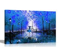 Artley Prints - Autumn Stroll in Paris Blue Extra Large Canvas Wall Art Prints | Abstract City Pictures | Framed and Ready to Hang 101 x 76cm (40 x 30 inches)