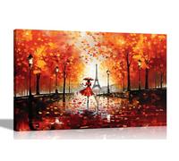 Artley Prints - Autumn Stroll in Paris OrangeCanvas Wall Art | Framed Pictures for Living Room, Bedroom | Modern Prints Artwork 51 x 35cm (20 x 14 inches)