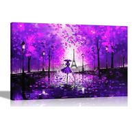 Artley Prints - Autumn Stroll in Paris Purple Canvas Wall Art | Framed Pictures for Living Room, Bedroom | Modern Prints Artwork for Hanging 60 x 40cm (24 x 16 inches) A2