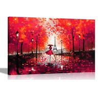 Artley Prints - Autumn Stroll in Paris Red Colourful Canvas Pictures for Wall | Abstract Art in Living Room, Bedroom Prints 76 x 50cm (30 x 20 inches)