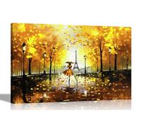 Artley Prints - Autumn Stroll in Paris Yellow Abstract Canvas Wall Art for Living Room, Bedroom, Hallway - Ready to Hang Prints 30 x 20cm (12 x 8 inches) A4
