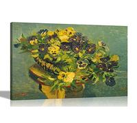 Artley Prints Basket of Pancies by Vincent Van Gogh Canvas Wall Art Pictures | Home Decor Abstract Floral Artwork | Botanical Oil Painting Reprint 40 x 30cm (16 x 12 inches) A3