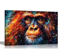 Artley Prints - Beautiful Arangutan Portrait Colourful Large Canvas Wall Art: Abstract Prints for Living Room Decor - Ready to Hang Pictures 76 x 50cm (30 x 20 inches)