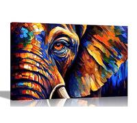 Artley Prints - Beautiful Elephant Closeup Colourful Canvas Pictures for Wall in Living Room, Bedroom, Hallway, Kitchen Abstract Extra Large 101 x 76cm (40 x 30 inches)