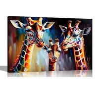 Artley Prints - Beautiful Giraffe Family Abstract Canvas Prints - Colourful Wall Art that's perfect for the Living Room, Home, Bedroom 51 x 35cm (20 x 14 inches)