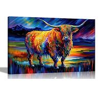 Artley Prints - Beautiful Highland Cow Modern Abstract Canvas Pictures for Living Room, Bedroom, Hallway, Kitchen - Colourful Prints Extra Large 101 x 76cm (40 x 30 inches)