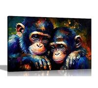 Artley Prints - Best Friends Forever Chimps Canvas Wall Art: Abstract Prints for Vibrant Living Room Décor Colourful Pictures for Bedroom, 30 x 20cm (12 x 8 inches) A4