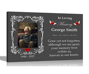 Artley Prints - Black Personalised Memorial Canvas Prints and Rose Border | Framed Pictures Wall Hanging | Remembrance Sympathy Gift | Mum, Wife, Granny, Friend 30 x 20cm (12 x 8 in) A4