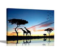 Artley Prints Blue Wildlife SilhouetteCanvas Print Animal Pictures Wall Art Stretched and Framed Artwork Home Livingroom Office Large 76 x 50cm (30 x 20 inches)