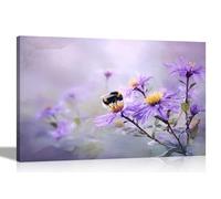 Artley Prints - Bumblebee on Purple Flowers Framed Canvas Wall Art Prints for Living Room Décor Pictures 40 x 30cm (16 x 12 inches) A3