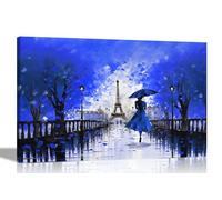 Artley Prints - Calm Of The Rain in Paris Blue Colourful wall canvas for living room - Abstract Prints Framed Artwork Romantic City Pictures 51 x 35cm (20 x 14 inches)