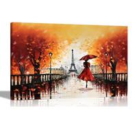 Artley Prints - Calm Of The Rain in Paris Orange Canvas Pictures for Wall in Living Room, Bedroom, Hallway, Abstract City Print 30 x 20cm (12 x 8 inches) A4