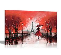 Artley Prints - Calm Of The Rain in Paris Red Romantic Canvas Prints Wall Art For Living Room Bedroom City Pictures Oil Painting Reprint 76 x 50cm (30 x 20 inches)
