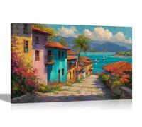 Artley Prints - Caribbean Paradise Colourful Rustic Buildings Canvas Wall Art Pictures Home Conservatory Nature Prints Extra Large 101 x 76cm (40 x 30 inches)