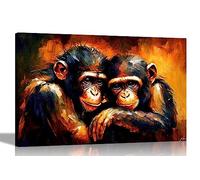 Artley Prints - Chimps Fear in the Eyes Colourful Canvas Pictures for Walls - Art for Living Room Abstract Animal Artwork Prints for Bedroom 40 x 30cm (16 x 12 inches) A3