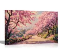 Artley Prints - City Park Spring Blooming Cherry Trees Canvas Wall Art Pictures For Home Office Conservatory Landscape Prints Large 86 x 61cm (34 x 24 inches) A1