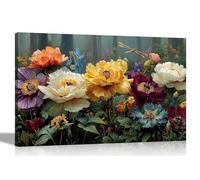 Artley Prints - Colourful Flower Forest Flying Dragonflies Canvas Wall Art Prints Home Decor Living Room Bedroom Pictures 86 x 61cm (34 x 24 inches) A1