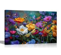 Artley Prints - Colourful Flower with Dragonflies Canvas Wall Pictures Home Decor Wall Prints Hallway Bedroom Living Room Artwork 51 x 35cm (20 x 14 inches)