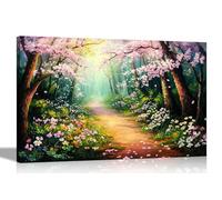 Artley Prints - Colourful Pink Forest Summer Flowers Canvas Wall Art Print Living Room Home Bedroom Conservatory Framed Pictures Large 86 x 61cm (34 x 24 inches) A1