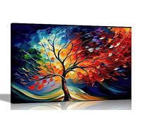 Artley Prints - Colourful Tree Of Life in the Wind Canvas Wall Art Prints | Abstract Pictures | Framed and Ready to Hang for Living Room Extra Large 101 x 76cm (40 x 30 inches)