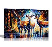 Artley Prints - Deer Family in Forest Colourful Canvas Pictures for Wall in Living Room, Bedroom, Hallway, Kitchen Contemporary Abstract 40 x 30cm (16 x 12 inches) A3