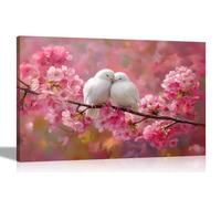 Artley Prints - Doves in Love Pink Tree Oil Painting Canvas Prints Home Office Conservatory Nature Wall Art Hanging Decor Extra Large 101 x 76cm (40 x 30 inches)
