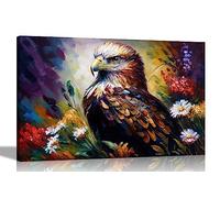 Artley Prints - Eagle With Flowers Canvas Wall Art: Abstract Prints for Vibrant Living Room Décor Colourful Pictures for Bedroom, Hallway Large 76 x 50cm (30 x 20 inches)
