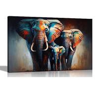 Artley Prints - Elephant Family in the Wild Colourful Canvas Wall Art for Living Room - Framed Abstract Pictures to Hang in Bedroom, Hallway Extra Large 101 x 76cm (40 x 30 inches)