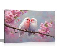 Artley Prints - Exotic Parrots on Pink Blossom Branch Canvas Wall Prints Home Decor Art Living Room Bedroom Bird Pictures 40 x 30cm (16 x 12 inches) A3