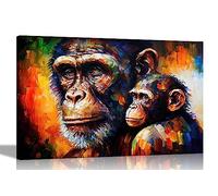 Artley Prints - Father and Child Chimp Colourful Extra Large Canvas Wall Art: Abstract Prints for Living Room Decor - Ready to Hang Pictures 101 x 76cm (40 x 30 inches)