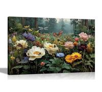 Artley Prints -Flower Field in Forest Butterflies and Bumblebees Canvas Prints Living Room Bedroom Hallway Dining Room Wall Pictures 86 x 61cm (34 x 24 inches) A1