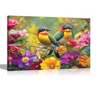 Artley Prints - Flowers with Colourful Exotic Birds Canvas Prints Home Living Room Bedroom Hallway Wall Art Pictures 101 x 76cm (40 x 30 inches)