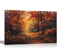 Artley Prints - Footpath in an Autumn Forest Canvas Prints Art for Living Room Conservatory Hallway Ready to Hang 60 x 40cm (24 x 16 inches) A2