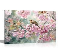 Artley Prints - Forest Bird on Pink Tree Watercolour Painting Print Canvas Wall Art for Living Room Décor Pictures Ready to Hang Extra Large 101 x 76cm (40 x 30 inches)