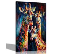 Artley Prints - Giraffe Family Colourful Canvas Wall Art for Living Room - Framed Abstract Pictures to Hang in Bedroom, Hallway 40 x 30cm (16 x 12 inches) A3