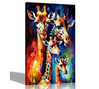 Artley Prints - Giraffe Family of 4 Canvas Wall Art Pictures l Modern Portrait Prints | Abstract Artwork for Living Room Bedroom 40 x 30cm (16 x 12 inches) A3