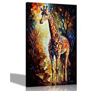 Artley Prints - Giraffe in Forest Modern Abstract Canvas Pictures for Living Room, Bedroom, Hallway, Kitchen - Colourful Prints 40 x 30cm (16 x 12 inches) A3