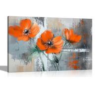 Artley Prints - Grey Orange Blooming Flowers Canvas Wall Art Pictures Modern Framed Prints For Special Occasions Conservatory Decor 30 x 20cm (12 x 8 inches) A4