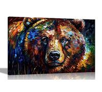 Artley Prints - Grizzly Bear Portrait Colourful wall canvas for living room - Abstract Abstract Prints Framed Artwork Extra Large 101 x 76cm (40 x 30 inches)