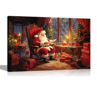 Artley Prints - Happy Santa Opening Letters Canvas Wall Pictures Framed Art Prints for Hanging Christmas Colourful Decor Large 86 x 61cm (34 x 24 inches) A1