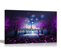 Artley Prints - Harmony of Paris Purple Canvas Wall Art Prints | Abstract City Pictures | Framed and Ready to Hang 51 x 35cm (20 x 14 inches)